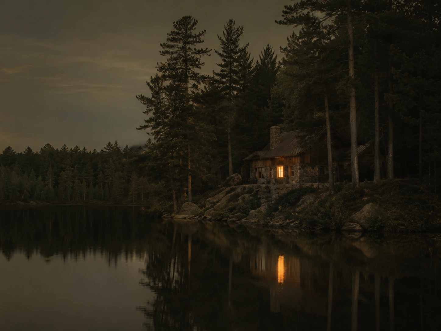 The boathouse at dusk on the lake